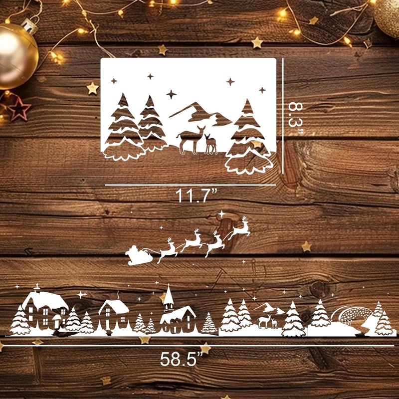SUNVERSE Christmas Stencils for Window Glass Large Christmas Window Stencil Reusable 58.5” Winter Forest House Village Holiday Stencils for Painting on Window Glass Wall Doormat Wood - Image 2